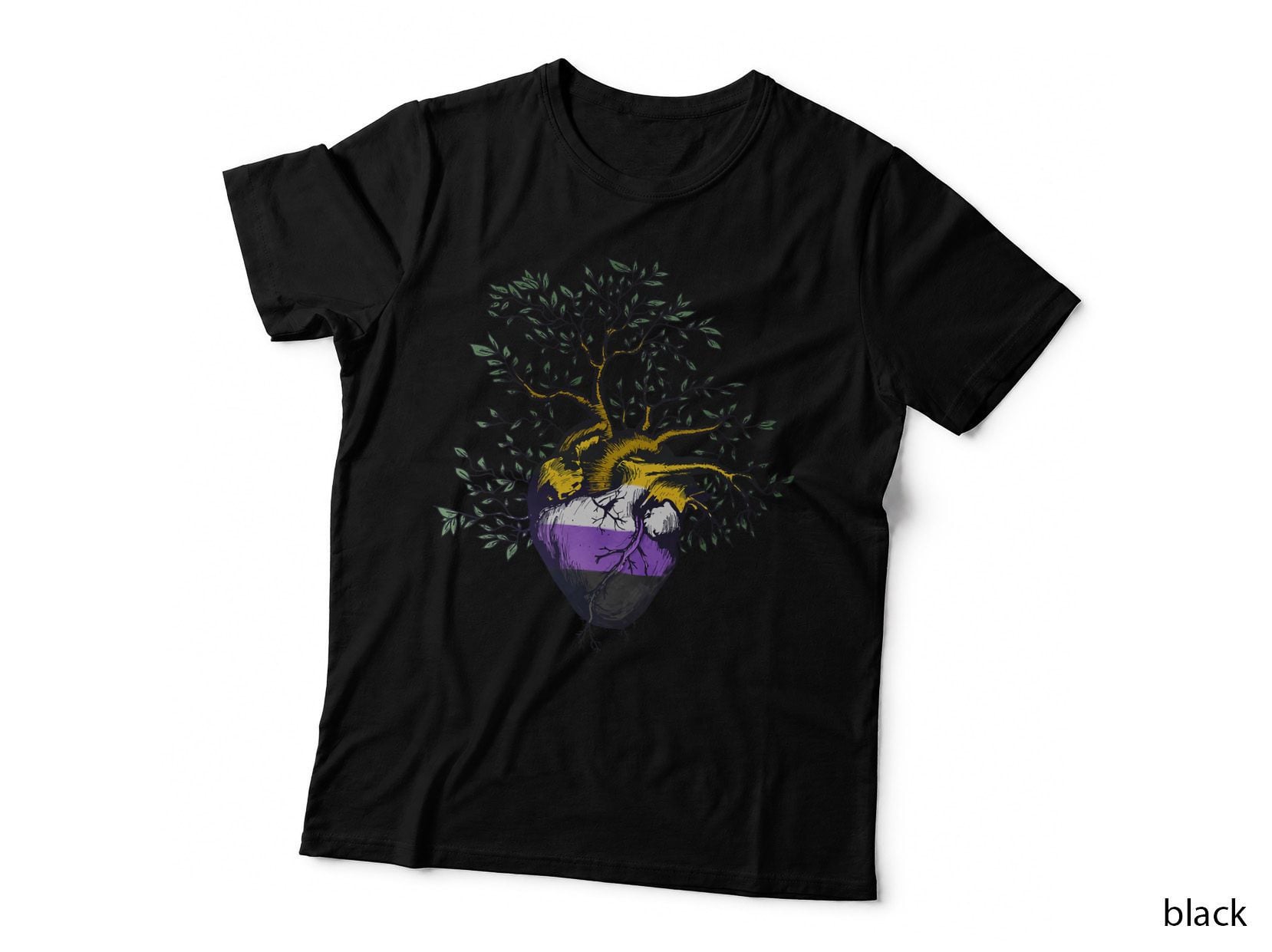 Nonbinary Heart Tree of Life LGBT with Non-Binary NB Flag T-Shirt