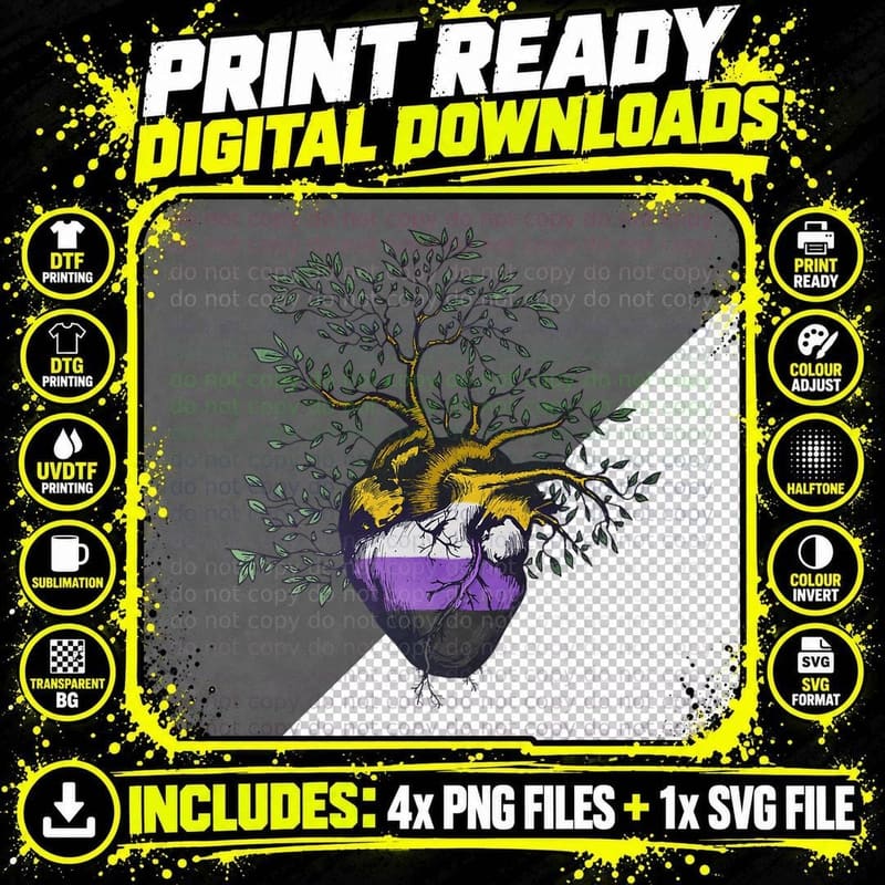 Nonbinary Heart Tree of Life LGBT with Non-Binary NB Png SVG Digital Bundle