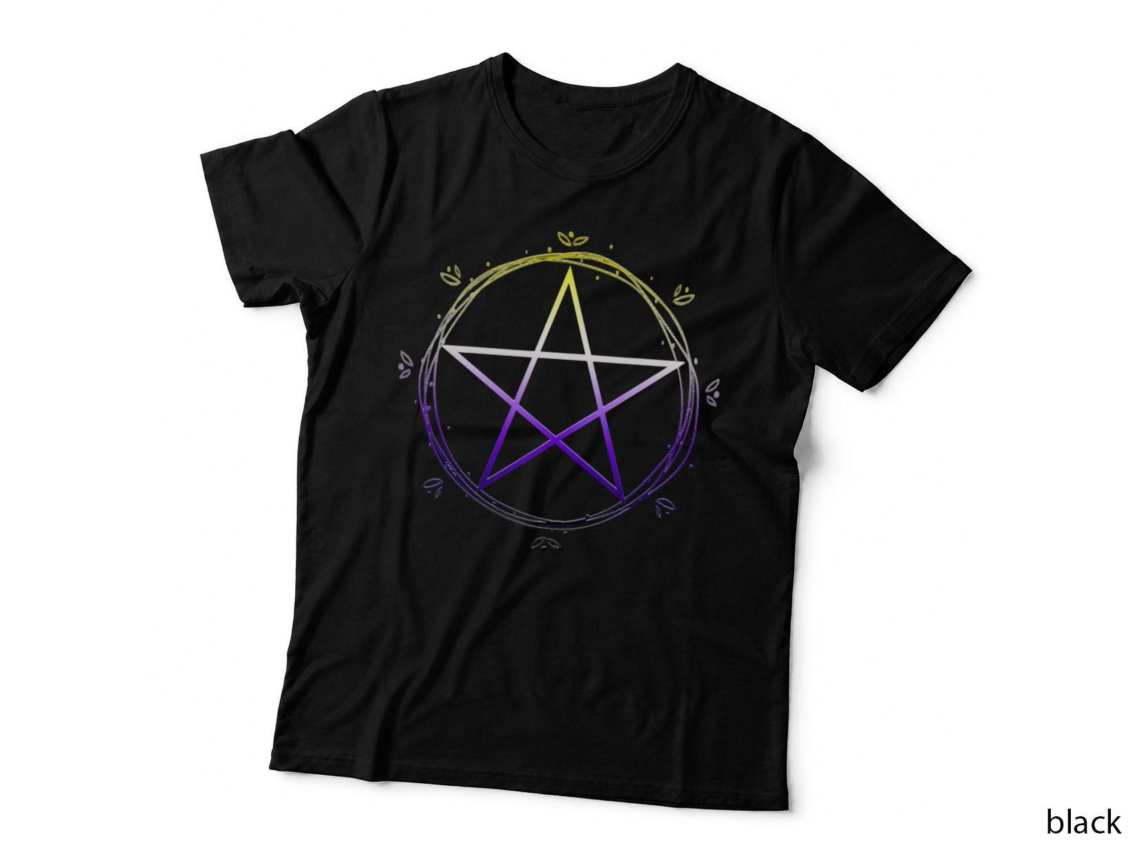 Nonbinary Pentagram Wiccan Pagan NB Enby Pride Flag Pentacle T-Shirt