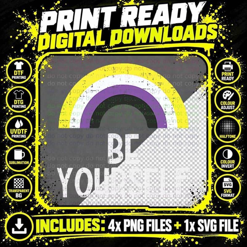 Nonbinary Rainbow Be Yourself Non Binary NB Pride Flag Png SVG Digital Bundle