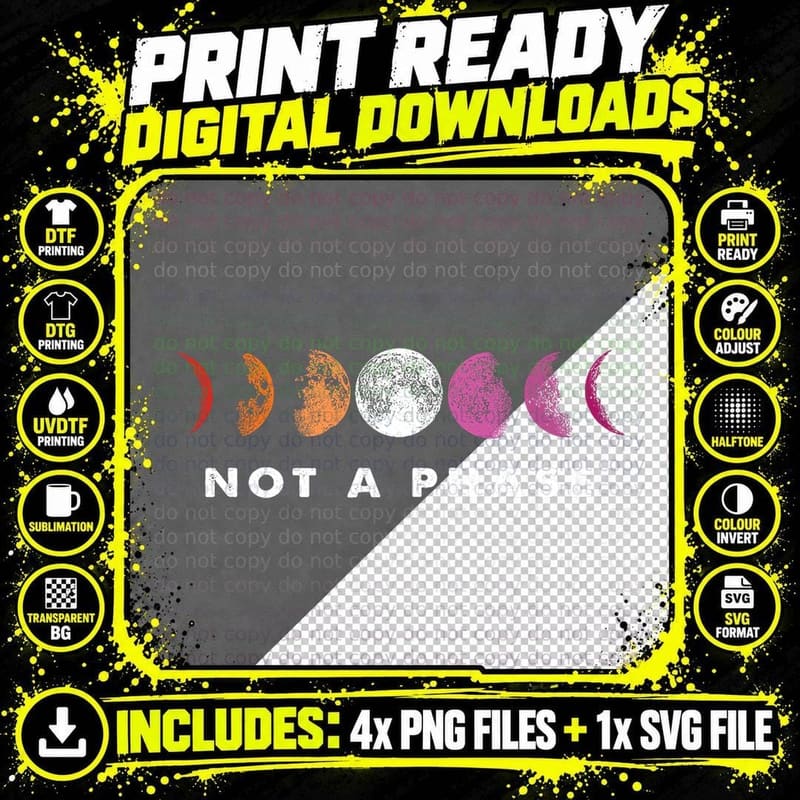 Not a Phase Lesbian Pride Moon Astronomy LGBT-Q Ally Png SVG Digital Bundle