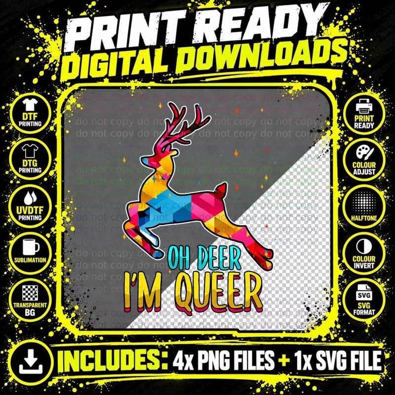 Oh Deer I'm Queer LGBT Pride Month T-Shirt Png SVG Digital Bundle