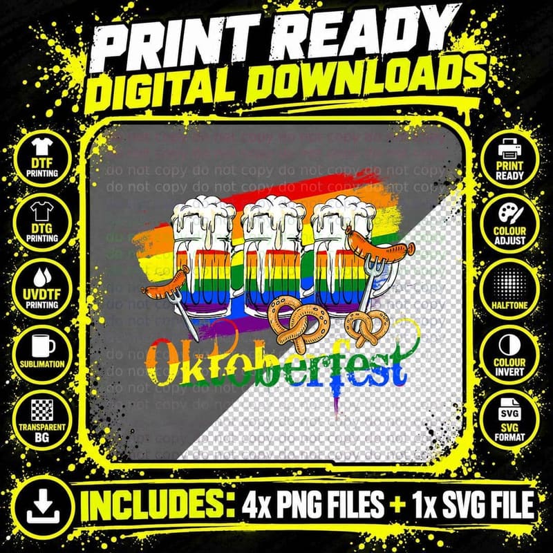 Oktoberfest Beer Festival LGBT Flag Pretzel Sausage Png SVG Digital Bundle