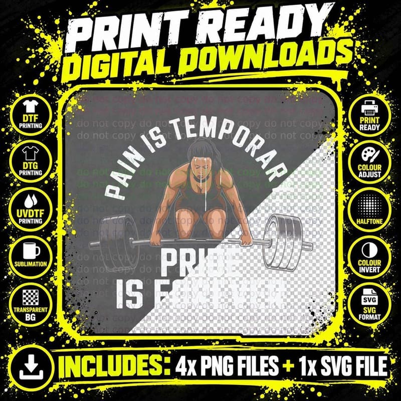 Pain Is Temporary Is PRIDE Is Forever White Tan Muscular Png SVG Digital Bundle