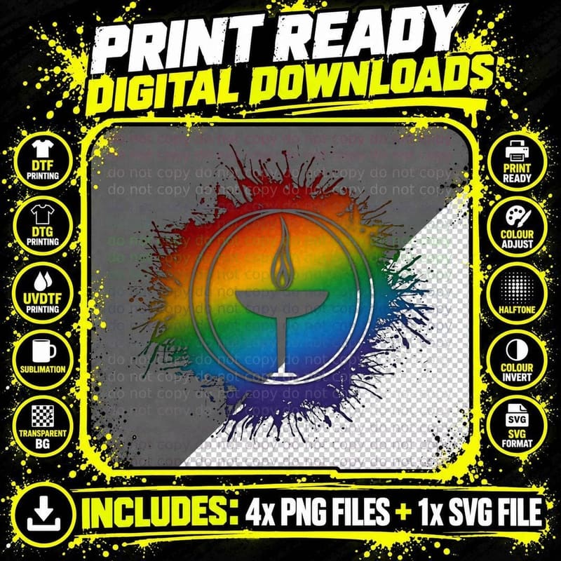 Paint Splatter LGBTQ Pride Rainbow Unitarian Png SVG Digital Bundle