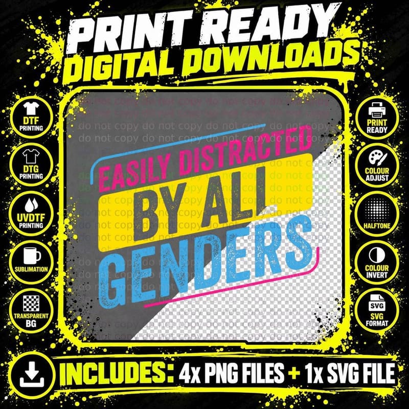 Pansexual Easily Distracted by All Genders Pan Pride Png SVG Digital Bundle