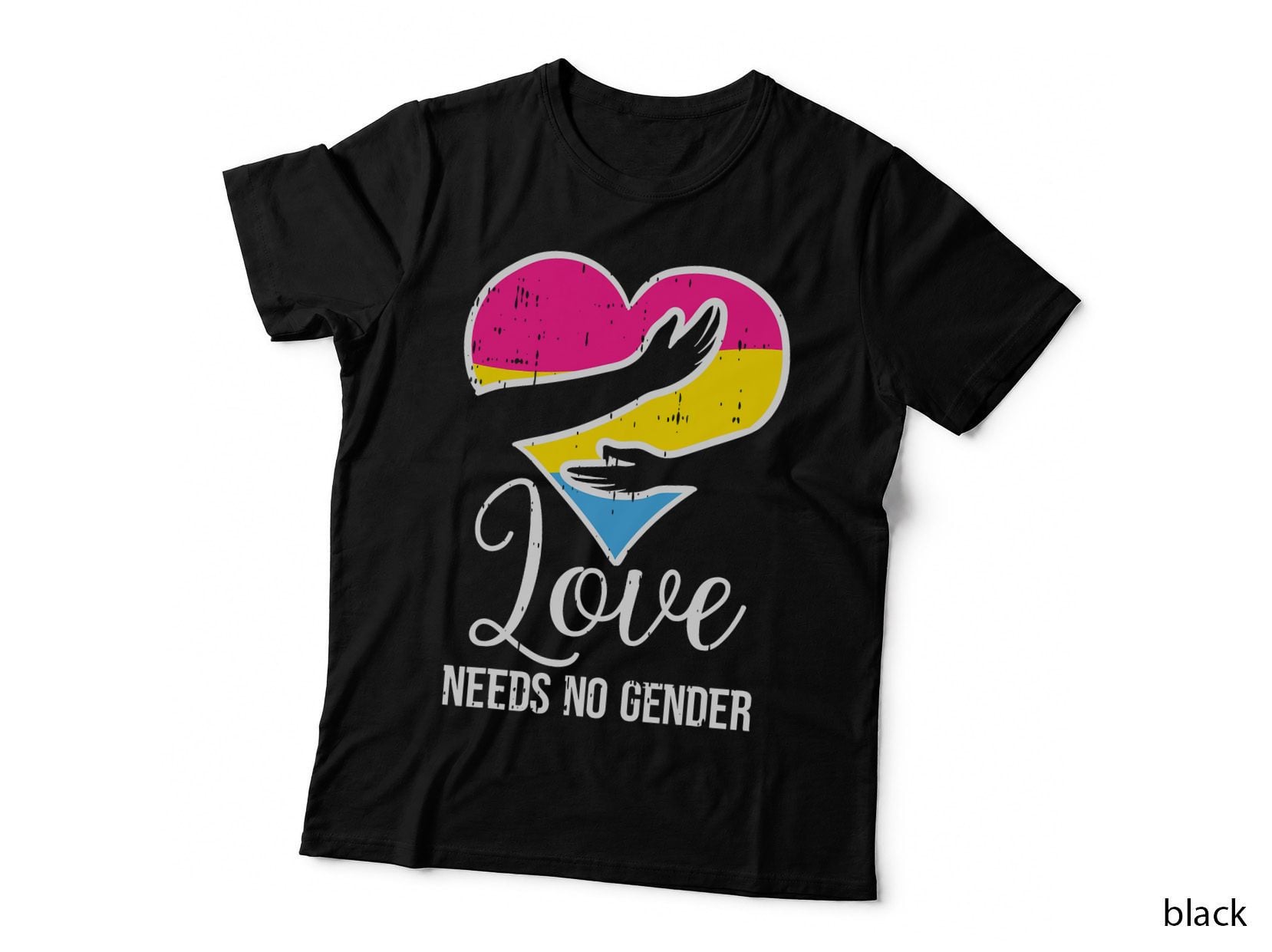 Pansexual Heart Hug Love Needs No Gender Pan Pride Flag LGBT T-Shirt