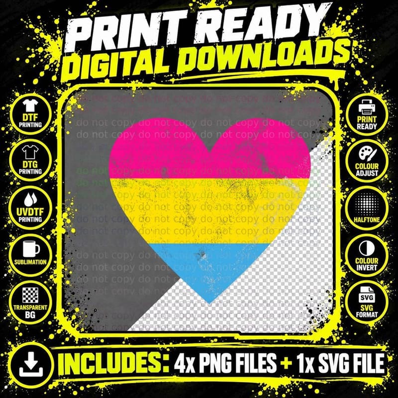 Pansexual Pride Flag Heart Cute LGBTQ T-Shirt Png SVG Digital Bundle