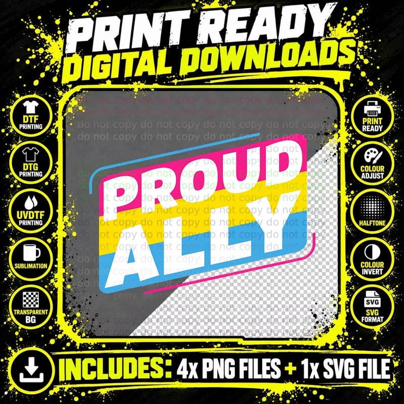 Pansexual Proud Ally Pan Pride LGBT T-Shirt Png SVG Digital Bundle