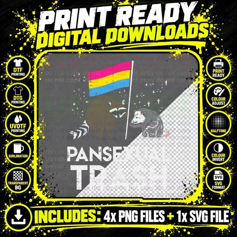 Pansexual Trash Raccoon Opossum Funny LGBTQ Pan Pride Png SVG Digital Bundle