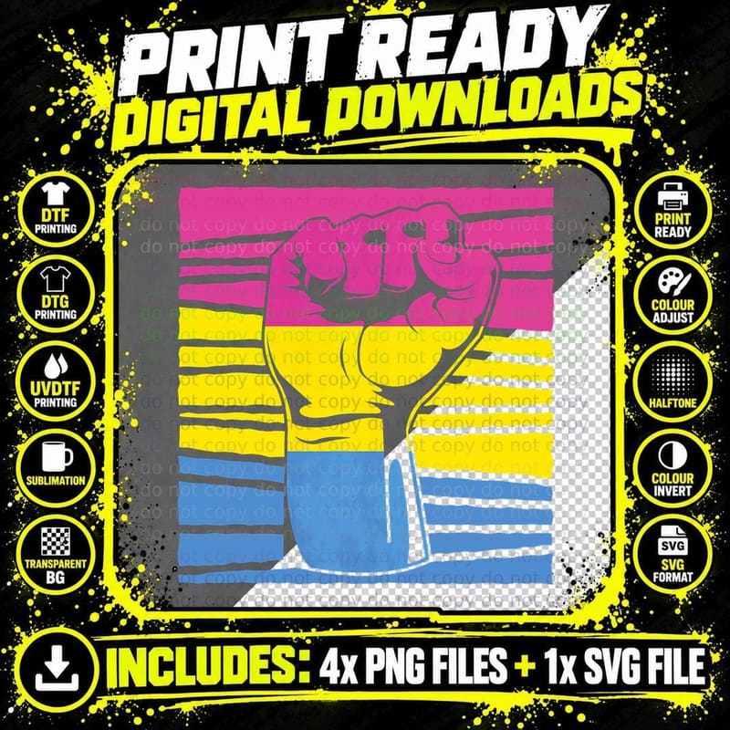 Pansexuality Pride Fist Pan Equality Pansexual Flag LGBT Png SVG Digital Bundle