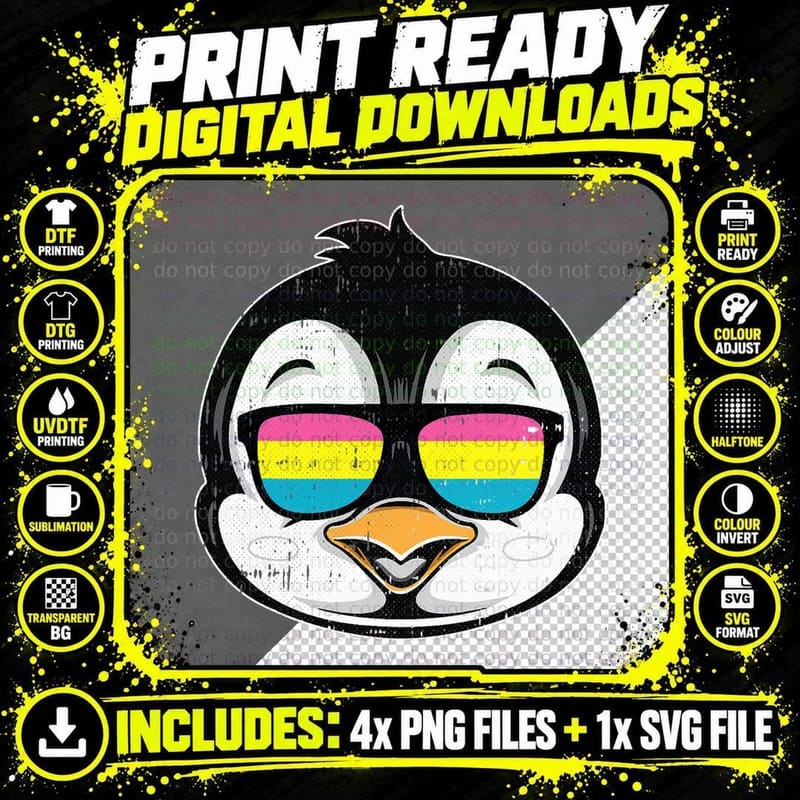 Penguin Sunglasses Pan-Sexual Pride Animal LGBT-Q Ally Png SVG Digital Bundle
