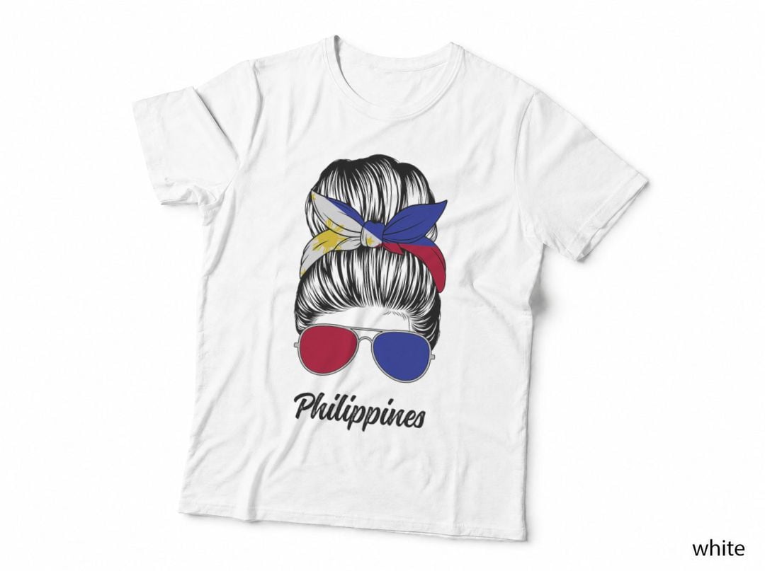 Philippines Messy Bun Cute Philipino Flag Pride Women Girls T-Shirt