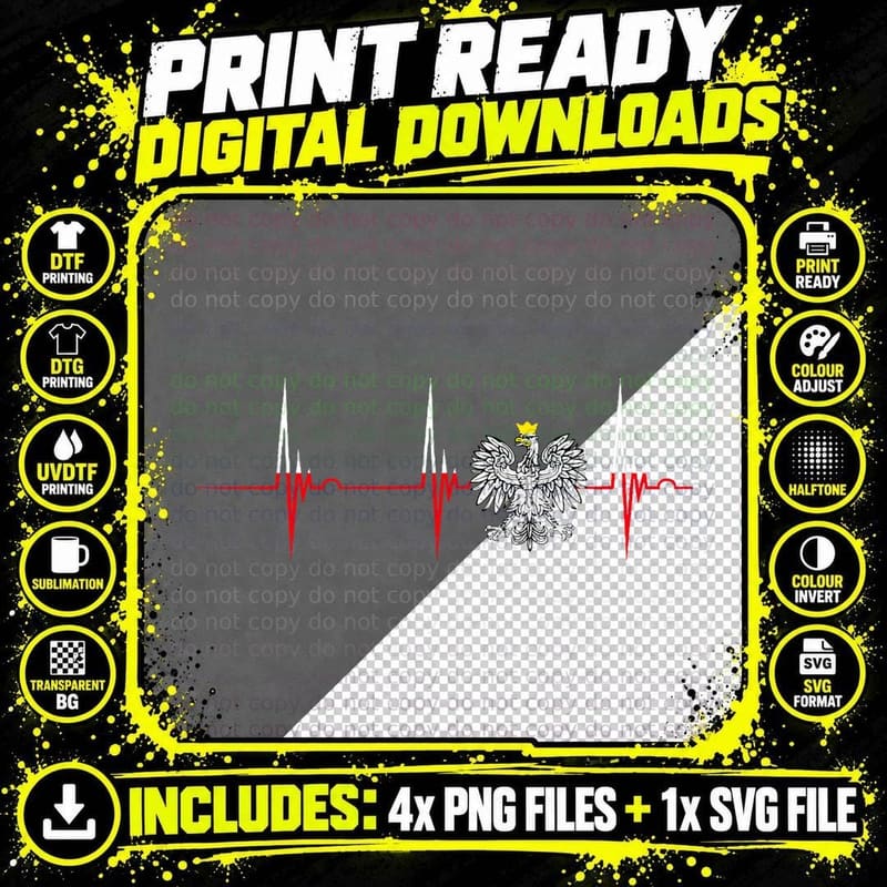 Polska Eagle Polish Heartbeat EKG Pulse Poland Pride Png SVG Digital Bundle