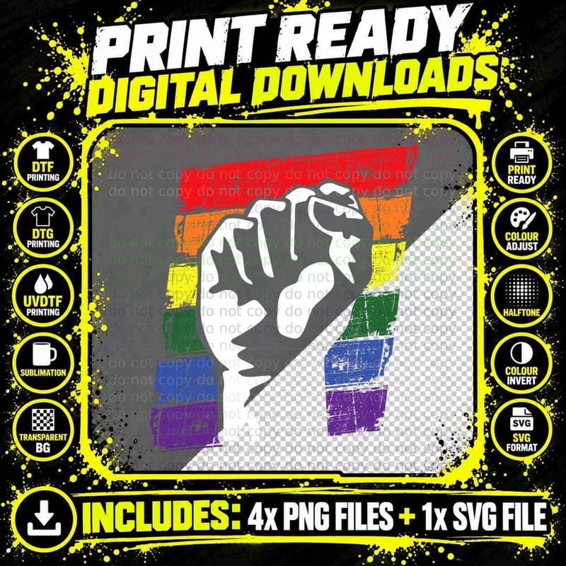 Power Fist Gay Pride Social Justice Equality LGBT-Q Ally Png SVG Digital Bundle