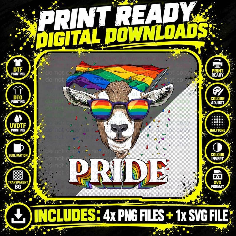 Pride Goat LGBTQ Rainbow Flag Pride Month Animal Goat Png SVG Digital Bundle