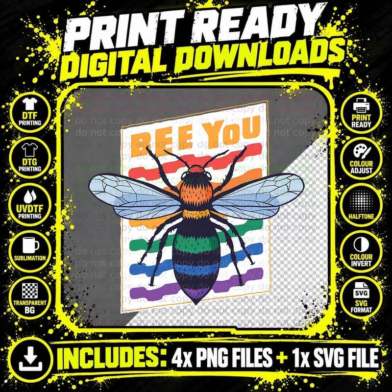 Pride Month Bee You LGBT Rainbow Flag Proud T-Shirt Png SVG Digital Bundle