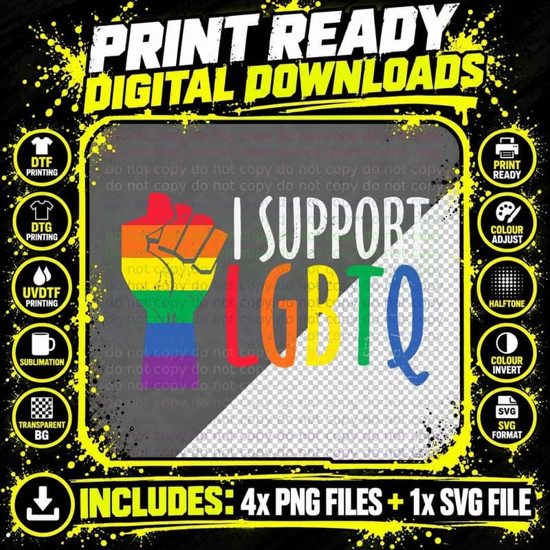Pride Month I Support LGBTQ LGBT Rainbow Flag T-Shirt Png SVG Digital Bundle
