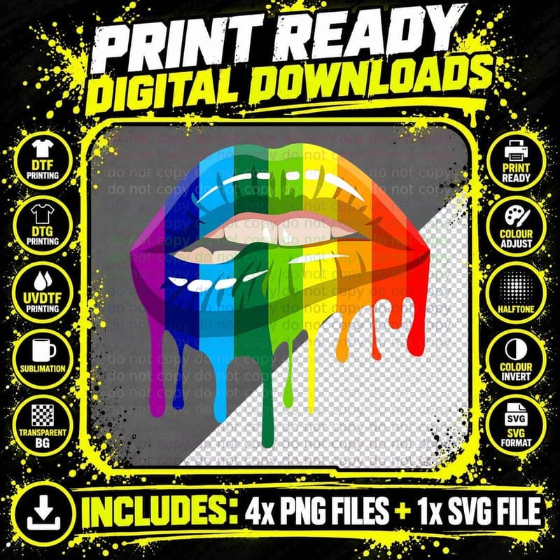 Pride Month Lips LGBT Rainbow Flag Proud T-Shirt Png SVG Digital Bundle