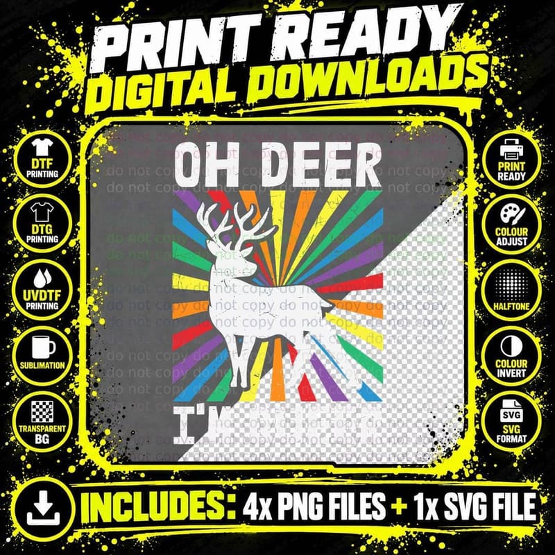 Pride Month Oh Deer I'm Queer LGBT T-Shirt Png SVG Digital Bundle