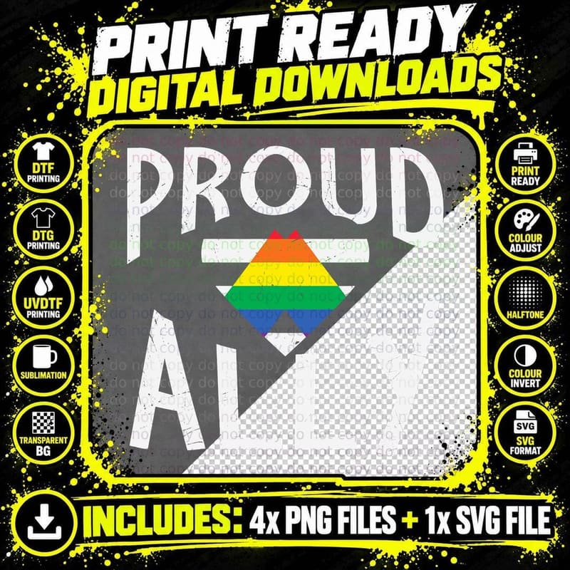 Pride Month Proud Ally LGBT Rainbow Flag T-Shirt Png SVG Digital Bundle