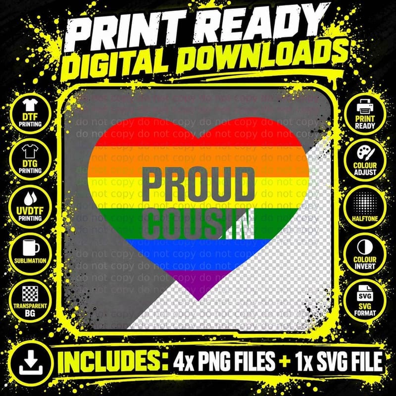 Pride Month Proud Cousin LGBT Rainbow Flag T-Shirt Png SVG Digital Bundle