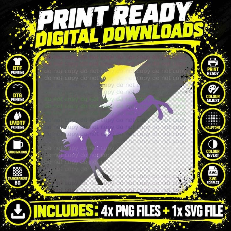 Pride Month Queer Nonbinary Flag Unicorn LGBT Non Binary Png SVG Digital Bundle