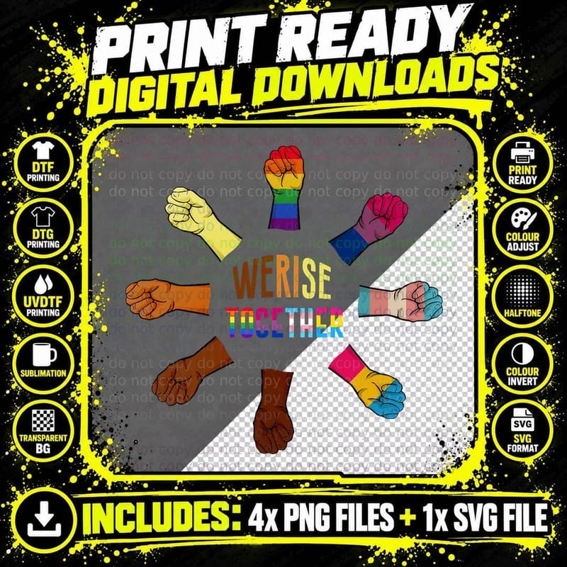 Pride Social Justice Equality Ally We Rise Together Png SVG Digital Bundle