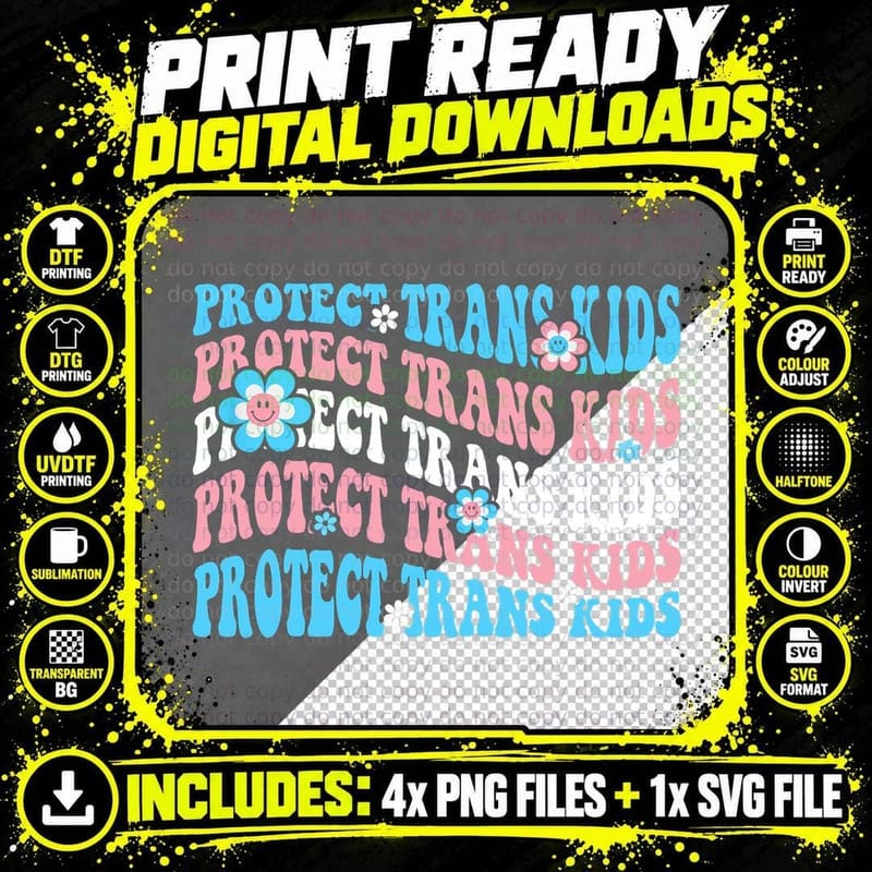 Protect Trans Kids Shirt Retro Groovy Transgender LGBT Png SVG Digital Bundle