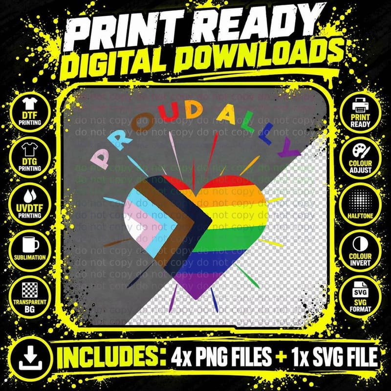 Proud Ally LGBTQ Progress Pride Flag Rainbow Love Png SVG Digital Bundle