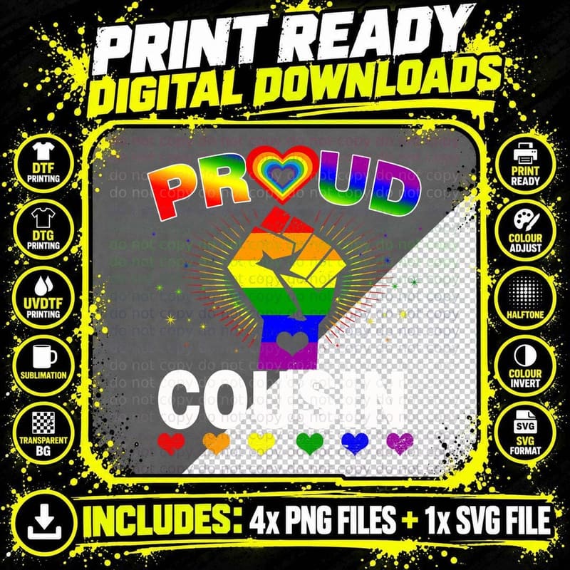 Proud Cousin Rainbow Shirt LGBT Gay Pride Month T-Shirt Png SVG Digital Bundle