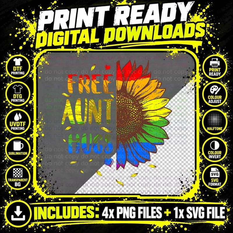 Proud Lgbt Free Aunt Hugs Lgbt Costume Lgbt Gay Pride Png SVG Digital Bundle