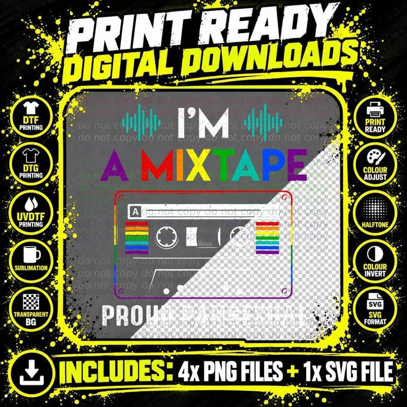 Proud Pansexual Mixtape Cassette Rainbow LGBT Pride Png SVG Digital Bundle