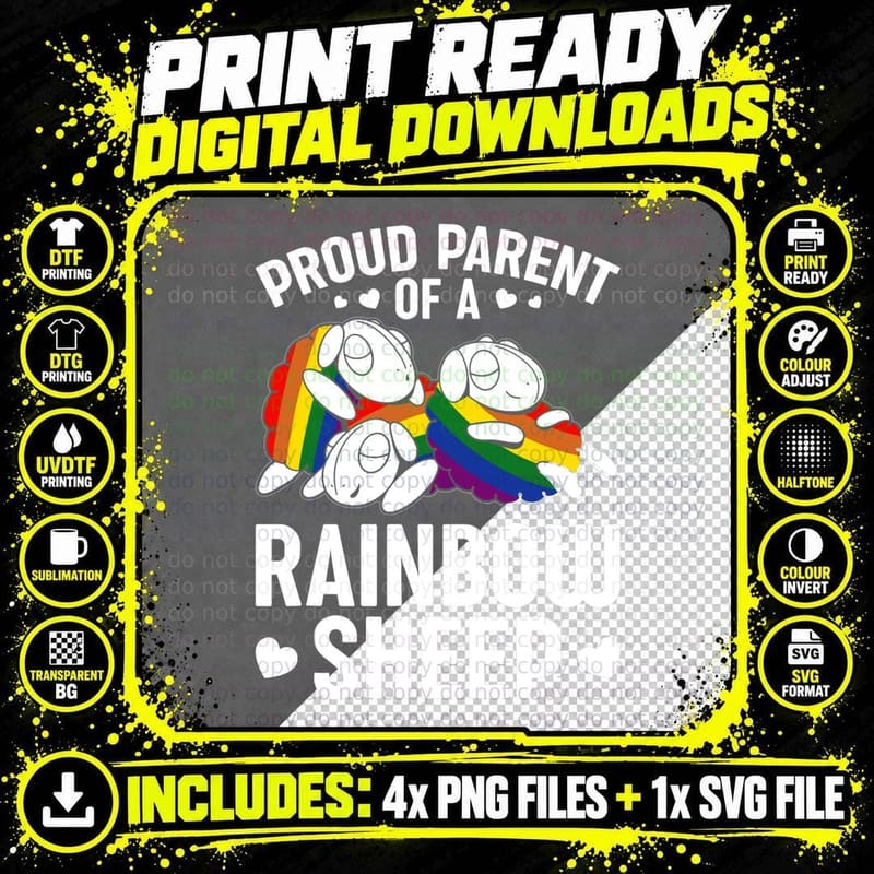 Proud Parent of a Rainbow Sheep LGBTQ Transgender Parade Png SVG Digital Bundle