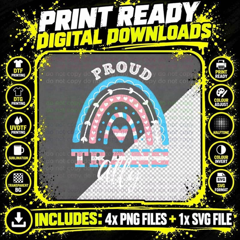 Proud Trans Ally Transgender Rainbow T-Shirt Png SVG Digital Bundle