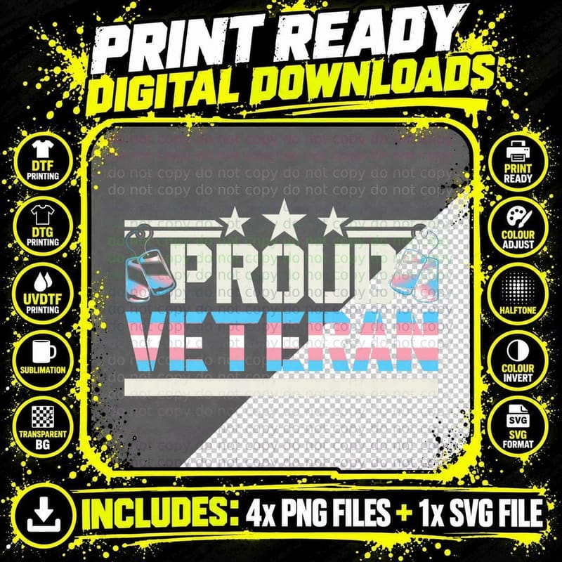 Proud Trans Veteran Transgender LGBT Retired Military Png SVG Digital Bundle