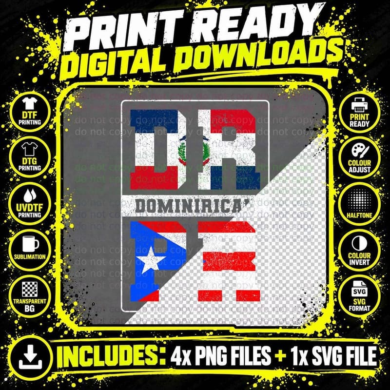 Puerto Rican Dominican Republic Dominirican Flag Pride Png SVG Digital Bundle