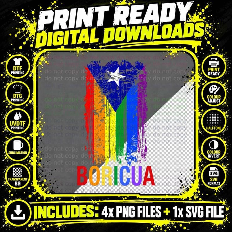 Puerto Rico Boricua Gay Pride LGBT Rainbow Wepa T-Shirt Png SVG Digital Bundle