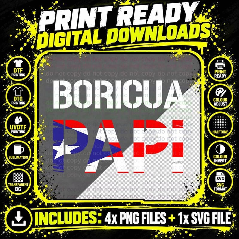 Puerto Rico Boricua Papi Puerto Rican PR Pride Flag DNA Png SVG Digital Bundle