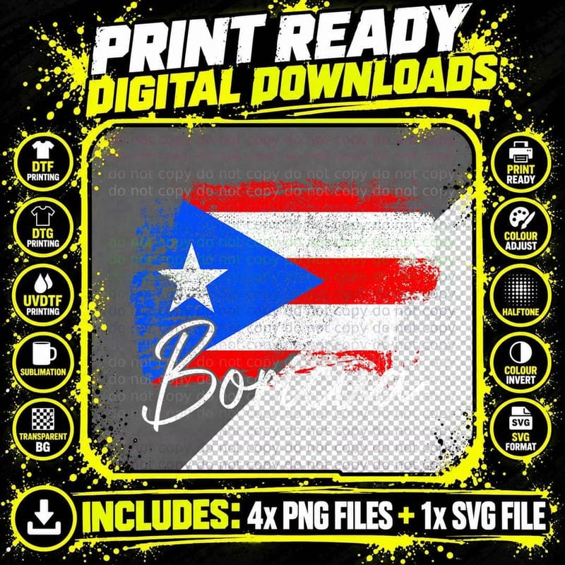 Puerto Rico Boricua Vintage Puerto Rican Flag Pride Png SVG Digital Bundle