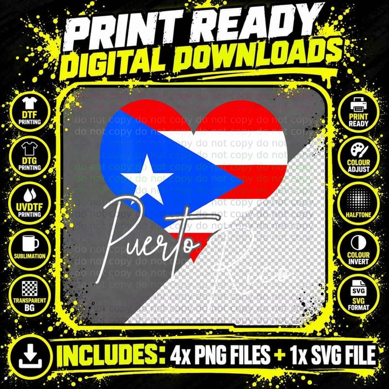 Puerto Rico Flag Heart Pride Puerto Rican Pri Png SVG Digital Bundle