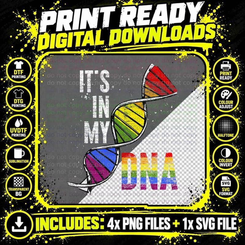 Queer Rainbow Its in My DNA Gay Pride LGBT T-Shirt Png SVG Digital Bundle