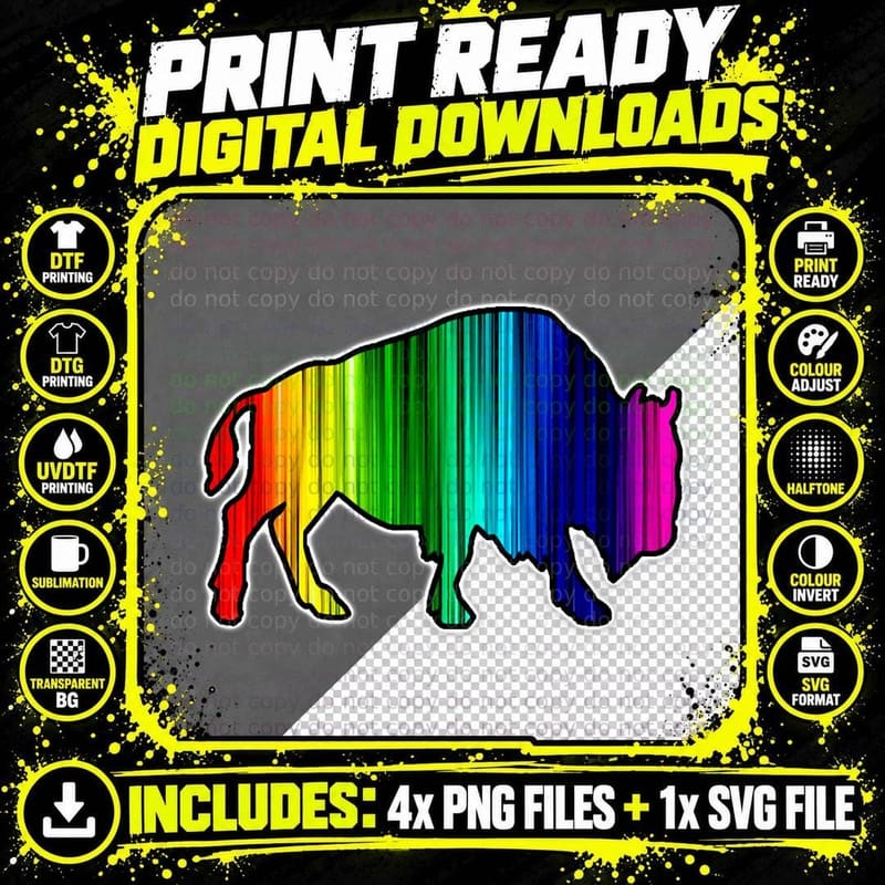 Rainbow Buffalo - LGBTQ Gay Pride T-Shirt Png SVG Digital Bundle