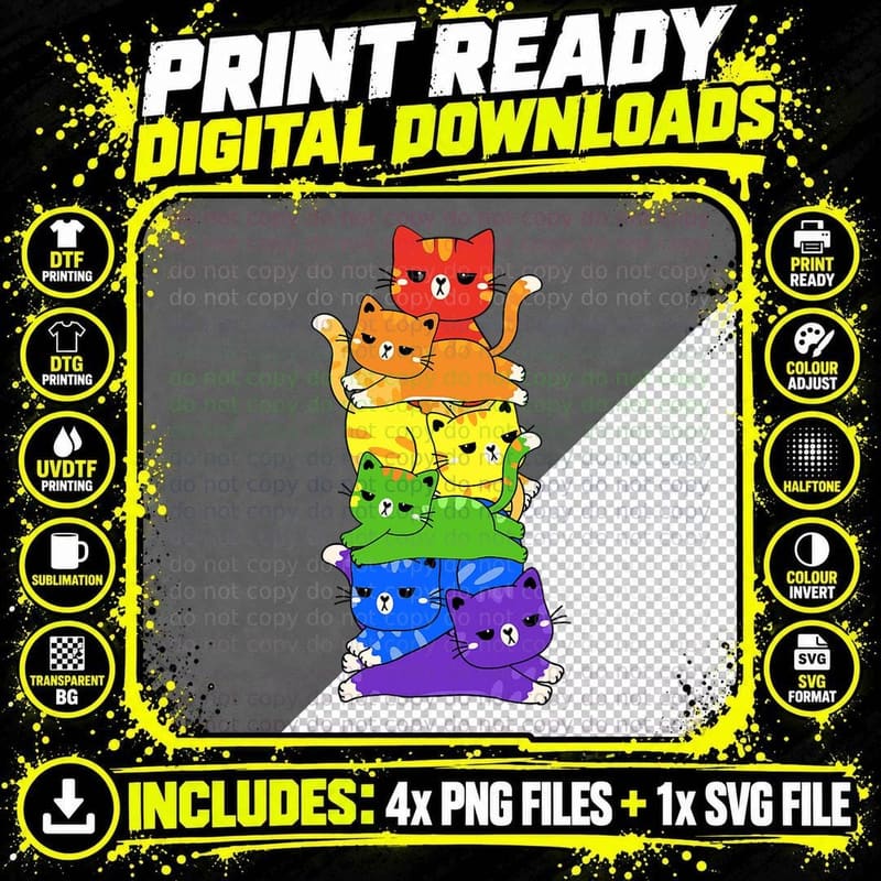 Rainbow Cats, Pride Month Lgbt Lgbtq T-Shirt Png SVG Digital Bundle