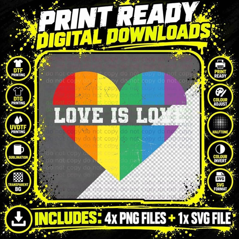 Rainbow Flag Colors Love Is Love LGBT Pride T-Shirt Png SVG Digital Bundle