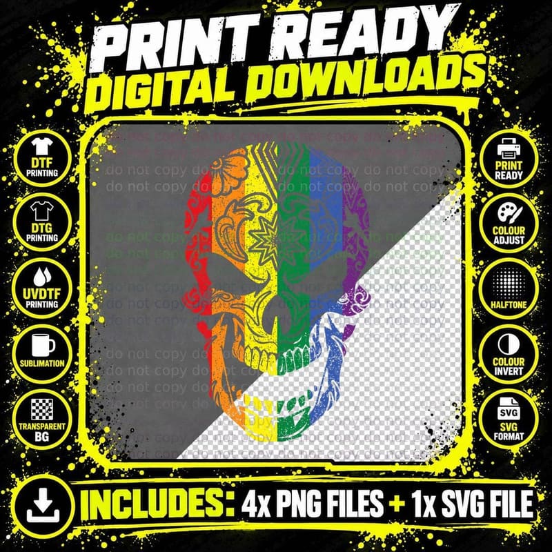 Rainbow Flag Sugar Skull Gay Pride LGBTQ LGBT Pride Png SVG Digital Bundle