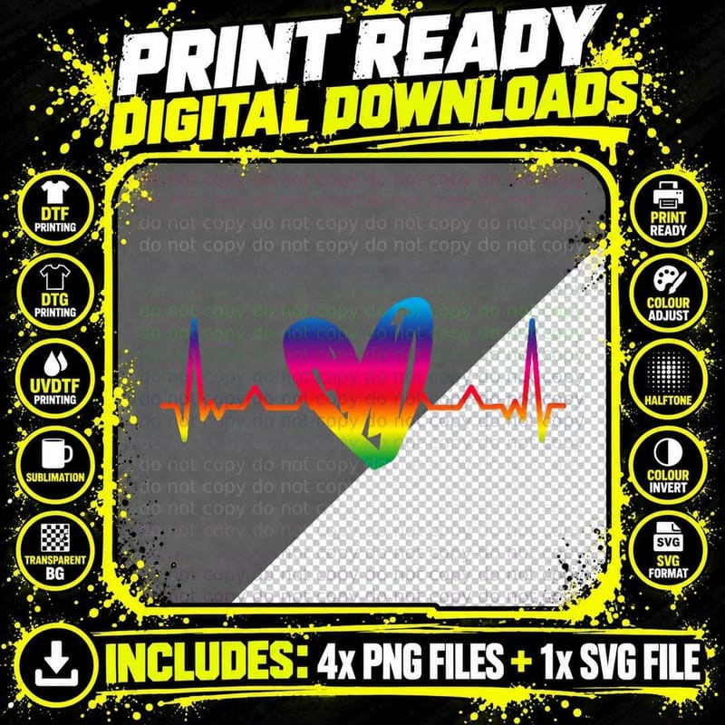 Rainbow Heartbeat Proud LGBT Gender T-Shirt Png SVG Digital Bundle