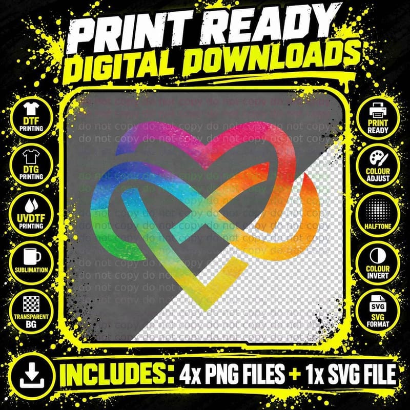 Rainbow Infinite Heart for Pride Week LGBT Polyamory Png SVG Digital Bundle