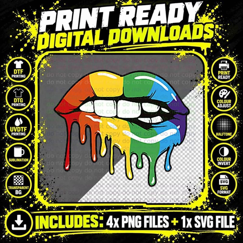 Rainbow Lips Colorful Gay Pride LGBT Flag T-Shirt Png SVG Digital Bundle
