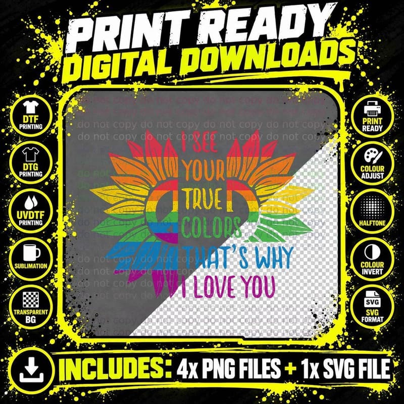 Rainbow Sunflower Love Is Love LGBT Gay Lesbian Pride Png SVG Digital Bundle